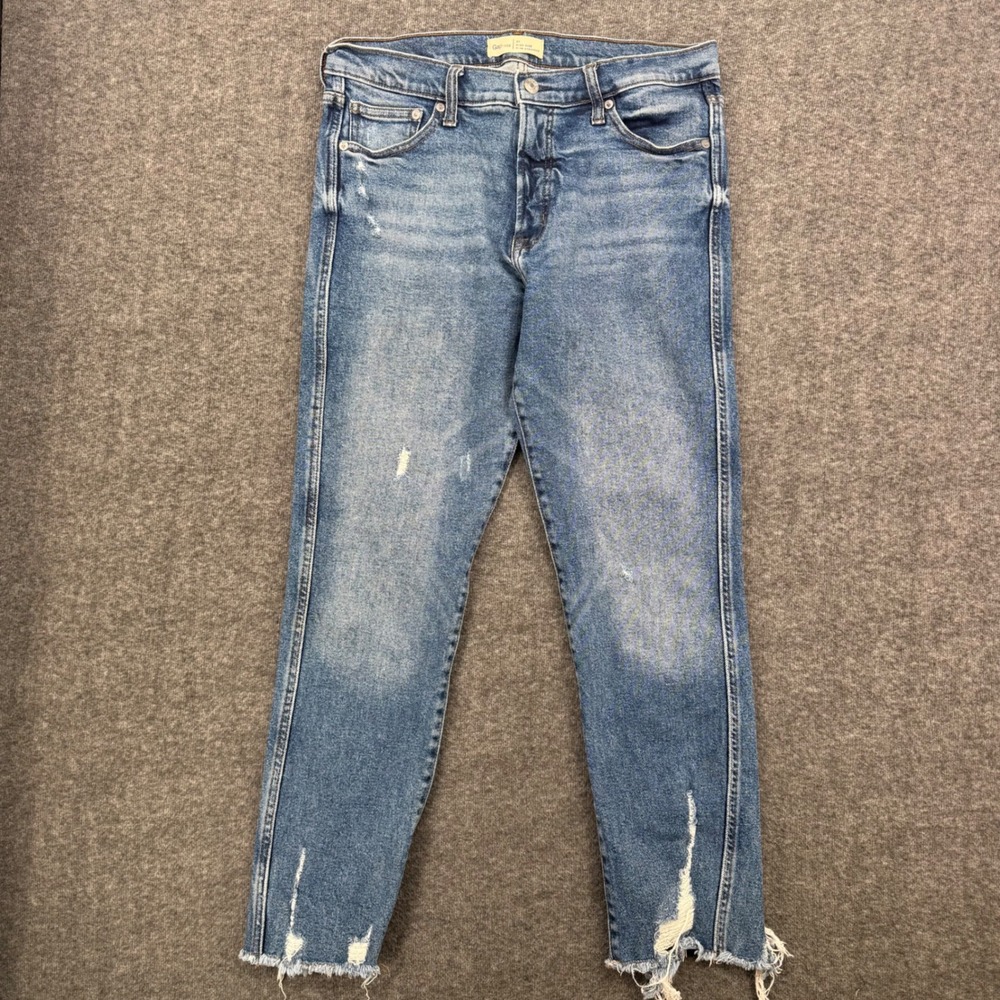Gap 1969 Womens High Rise Slim Straight Distressed Raw Hem Jeans Blue Size 31